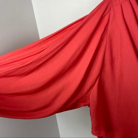 Free People Coral Pink Cowl Neck‎ Drape Blouse Top Size XS Raglan Sleeves Boho - Picture 6 of 10